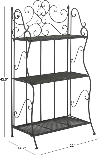 SAFAVIEH Outdoor Collection Torus Victorian Scroll Antique Black 3-Tier Shelf (Fully Assembled)