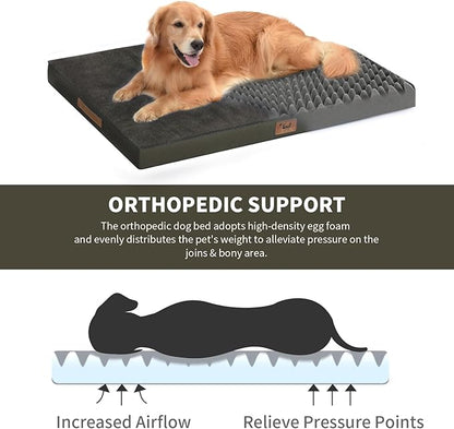 Tail Stories Large Comfy Washable Dog Bed, Orthopedic Egg Crate Foam Dog Crate Mat for Large Dogs with Removable Cover, 41x27 Inch, Coffee