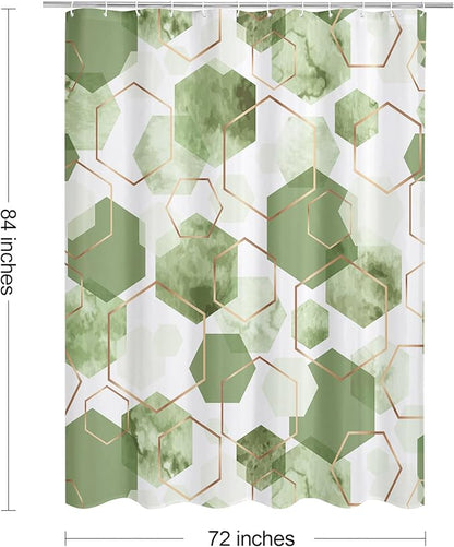 Litabel Modern Extra Long Shower Curtain for Bathroom, Sage Green Geometric Art Decor Waterproof Bath Curtain, Abstract Fabric Shower Curtain Sets for Home Decor, 72x84 Inch