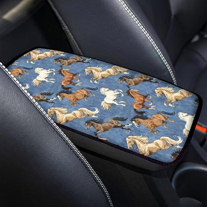 Vintage Horse Car Center Console Armrest Pad for Cars Dust-Proof Armrest Seat Storage Box Mat for Car Interior Decor Horse Cars Accessories, Easy to Install