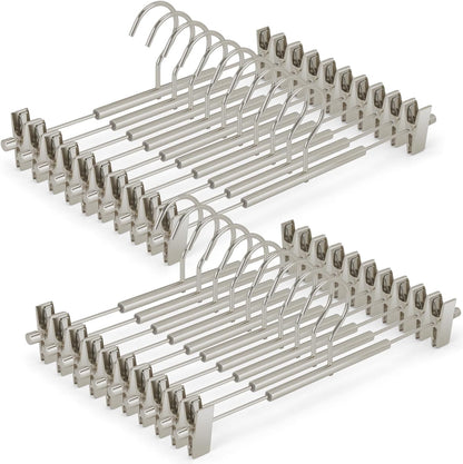 VWV 20-Pack Adjustable Women's Skirt and Pants Hangers, Durable, Space-Saving, Suitable for Jeans, Shorts, Underwear, Sports Bras (Matte Pearl Nickel
