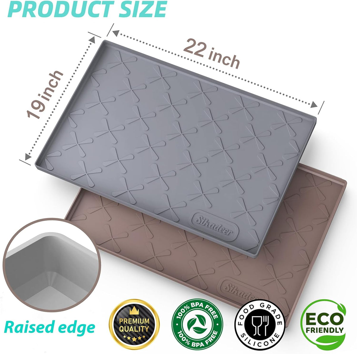 SIKADEER 22" x 19" Under Sink Mat Waterproof, Silicone Mat Kitchen Drawer Shelf and Cabinet Liner, Sink Protector for Kitchen Organizers and Storage, Boot Tray Pet Food Mats