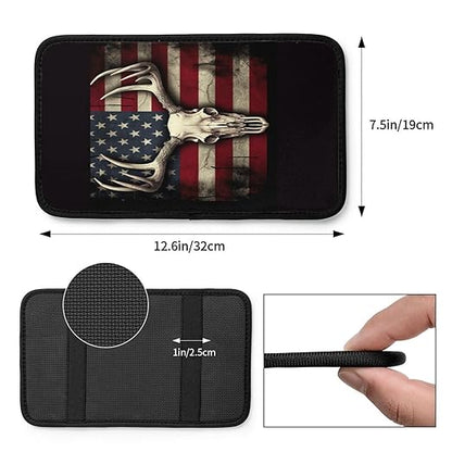 American Flag with A Deer Skull Car Auto Armrest Cushion Cover Accessories Center Console Seat Box Pad Protector Universal Decoration for Most Vehicle SUV Truck