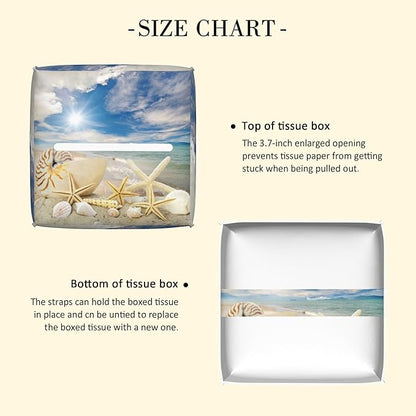 POIUBLE Seashells and Starfish on Beach Tissue Box Cover Leather Tissue Box Holder Square Facial Paper Organizer Dispenser for Bathroom Kitchen Bedroom Vanity Countertop Night Stands