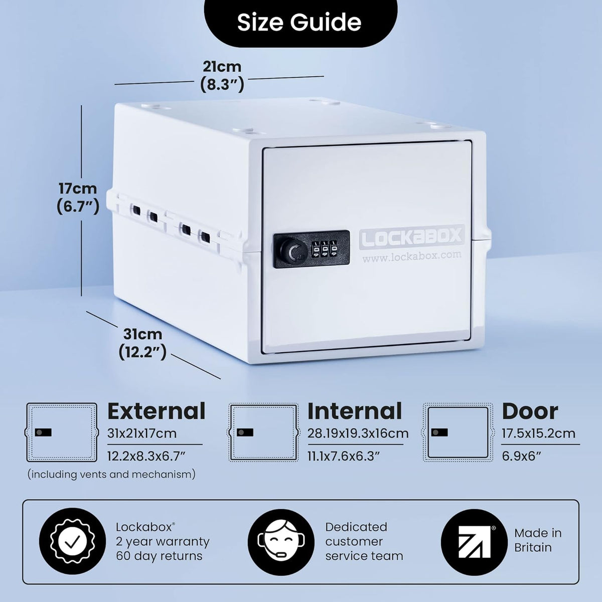 Lockabox One™ | Premium Lock Box | Medium Combination Lock Box For Food, Medicine & Home Safety | External Size 12 x 8 x 6.6 inches (Opal White)