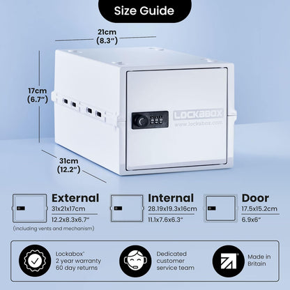 Lockabox One™ | Premium Lock Box | Medium Combination Lock Box For Food, Medicine & Home Safety | External Size 12 x 8 x 6.6 inches (Opal White)