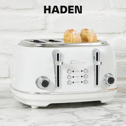 HADEN Heritage Toaster with Extra Wide Slots, Ivory & Chrome