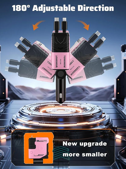 Retractable Car Charger with Retractable Cable (31.5 inch), 4 in 1 Super Fast Car Phone Charger, 2 USB Ports Adapter, Compatible with iPhone 15 14 13 12 11 Pro Max, iPad, Pixel