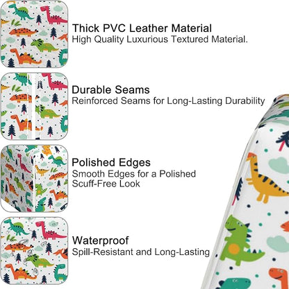 Funny Dinosaurs Tissue Box Cover Square,Cartoon Clouds Trees Tissue Box Holder with Belt Bottom,Stylish Leather Napkin Holder for Vanity Countertop,Nightstands,Office Desk,5.2"×5.2"×5.2"