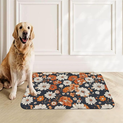 Watercolor Daisy Dog Food Mat Absorbent Bowl Mats No Stains Quick Dry Waterproof Pet Cat Placemats for Food and Water, 30x45cm