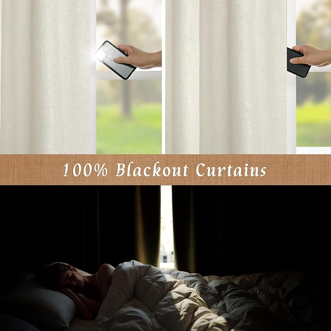 LAMIT Linen 100% Blackout Window Curtains