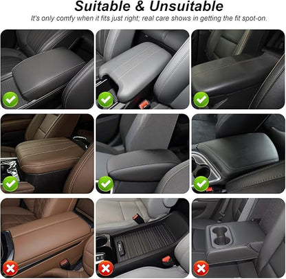 Upgraded Car Center Console Cover Fit for Highlander Faux Leather Car Armrest Cover Cushion with 2 Storage Bags,Car Armrest Storage Box Interior Accessories(Beige&Whiteline)