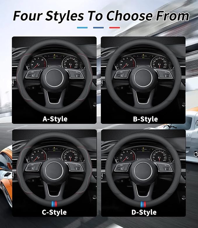 Custom-Fit for Chevrolet Steering Wheel Cover, Premium Leather Car Steering Wheel Cover with Logo, Non-Slip, Breathable,