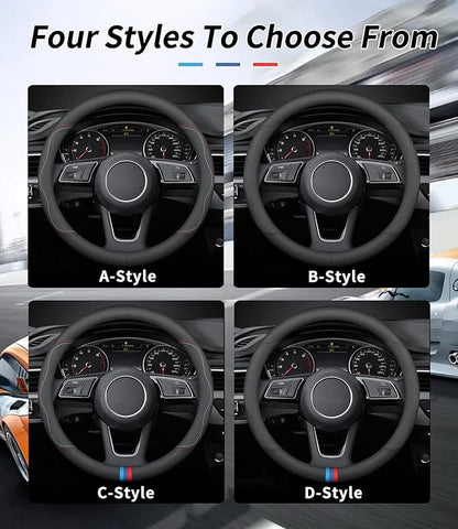Custom-Fit for Nissan Steering Wheel Cover, Premium Leather Car Steering Wheel Cover with Logo, Non-Slip, Breathable, for Nissan Accessories (A-Style,for Nissan)