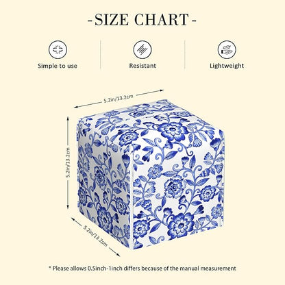 POIUBLE Leather Tissue Box Holder Watercolor Blue Flowers Tissue Box Cover Square Waterproof Tissue Holder Organizer Modern Napkin Holder for Bedroom Dresser Night Stand Office Desk