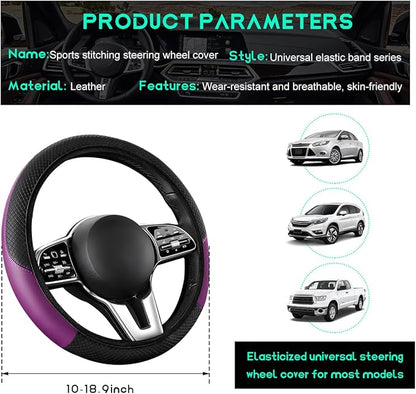 Car Steering Wheel Cover, 15 inch Carbon Fiber Microfiber Leather Elastic Steering Wheel Protector, Breathable Anti-Slip Comfortable Steering Wheel Covers for Most Cars (Black&Purple, AD)