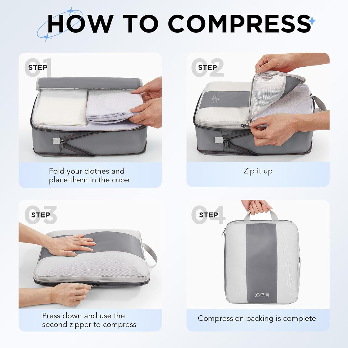 8 Set Compression Packing Cubes for Travel Essentials,Compressible Expandable Packing Cubes for Suitcase,OlarHike Luggage Organizer Bags for Travel,Handy Helper for Organizing Clothes(Gray)