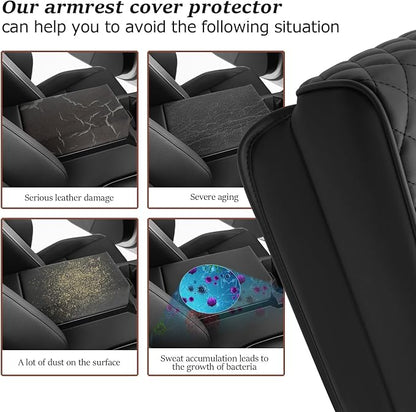 SKTU 2024 2025 2026 Cybertruck Center Console Cover for 2024 2025 2026 Tesla Cybertruck Armrest Cover 2024 2025 2026 Cybertruck Accessories Cybertruck Console Cushion (Black Stitches with Cupholders)
