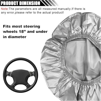Car Steering Wheel Cover Sun Shade, Anti-Heat Steering Wheel Protector, Universal 18 Inch Auto Steering Wheel Sun Block Cover, Steering Wheel Shield Accessories for Most Car Truck SUV (Silver)