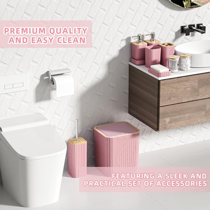 Bathroom Accessories Set - Elegant Pink Bathroom Set, 10PC Bathroom Accessory Set, Toilet Brush, Bathroom Trash Can