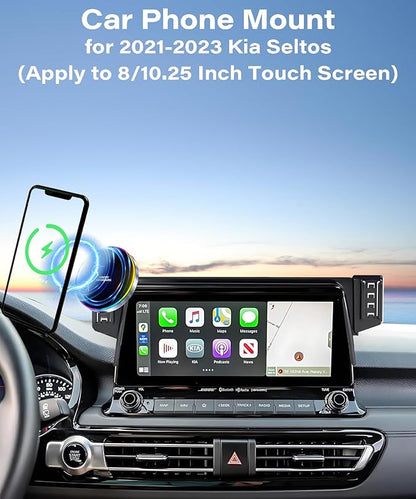 Car Phone Holder for Kia Seltos 2021 2022 2023 Accessories Apply to 8/10.25 Inch Touchscreen 15W Fast Wireless Charger Screen Fixed Clip HandsFree Cell Phone Mount 360° Rotation