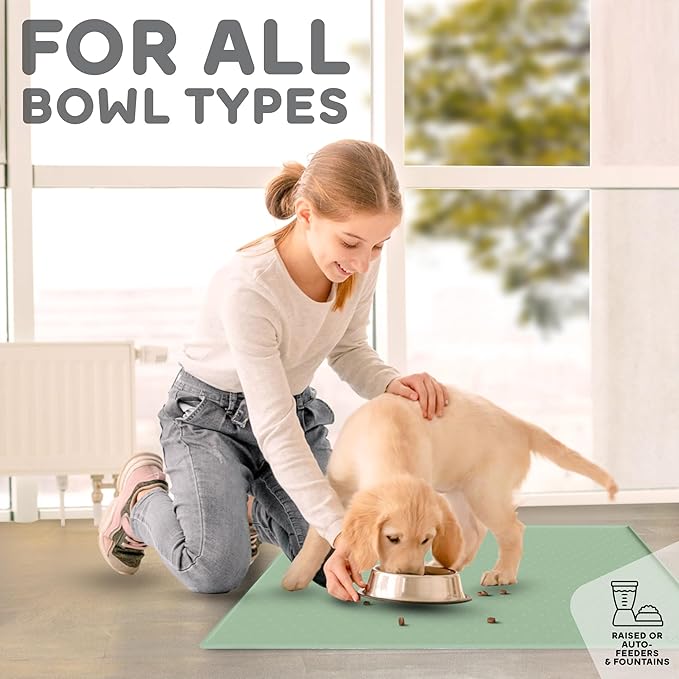 Dog Food Mat - 28x18 Raised Edges Dogs Mat for Food and Water Prevent Spill, Waterproof Cat Food Mats Protect Floors, Easy Clean Dog Bowl Mats for Food and Water, Silicone Pet Feeding Placemats