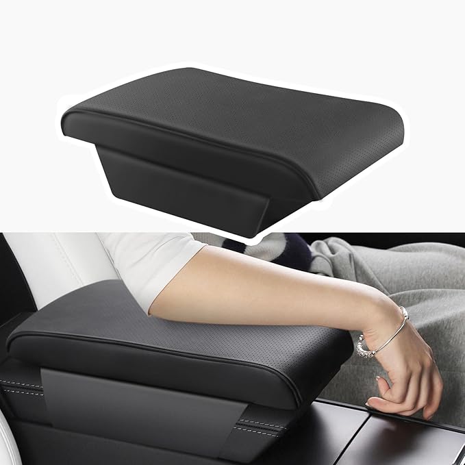 TPARTS Leather Armrest Support Cushion for All Tesla Model 3/Y/X/S Tesla Armrest Decor Interior Accessories Memory Foam Console Pillow Elbow Rest Cover Pad (Black)