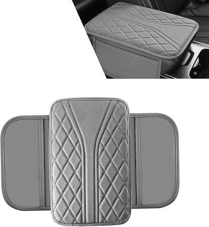 Car Center Console Pad, Leather Car Armrest Box Pad Cover, Vehicle Armrest Protector Cushion with 2 Storage Bags, Universal Arm Rest Pad for Car Interior Accessories Protect (Gray)