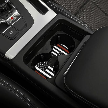 Thin Red Line Steering Wheel Cover Firefighter Steering Wheel Cover Anti-Slip Breathable Universal for 15 Inch Car 2 Pieces Car Coasters Suitable for Men Women