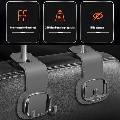 Car Headrest Hooks, 2PCS Foldable Double Vehicle Back Seat Organizer Hanging Holder for Purse Coat Umbrella, Automotive Interior Seatback Storage Hanger Accessories, Universal Fit (Gray)