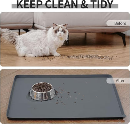 Reopet Waterproof Pet Feeding Mat with High Raised Edges, Heavier and Thicker Placemats for Cat Dog Water Bowl with BPA Free, Dogs Cats Food Mats for Messy Drinkers to Prevent Spill and Protect Floors