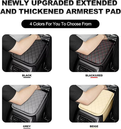 Upgraded Car Center Console Cover Fit for RAV4 Faux Leather Car Armrest Cover Cushion with 2 Storage Bags,Car Armrest Storage Box Interior Accessories(Black&Redline)