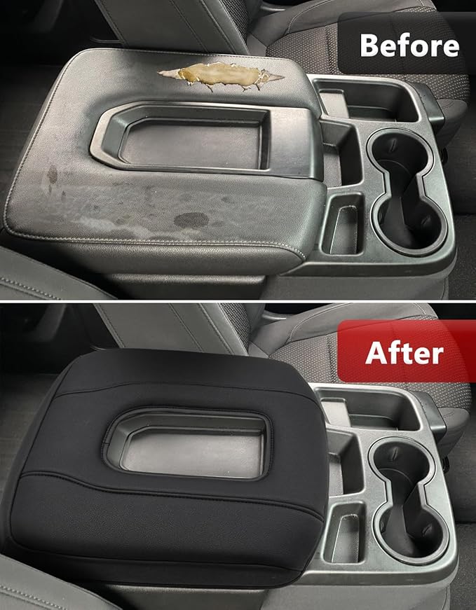 Center Console Armrest Cover for GMC Sierra & Chevy Silverado 2019-2026, 40/20/40 Jump Seat, Middle Console Lid Protector, Midlle-cut, Vinyl Leather Accessories, Anti-scratch, Black