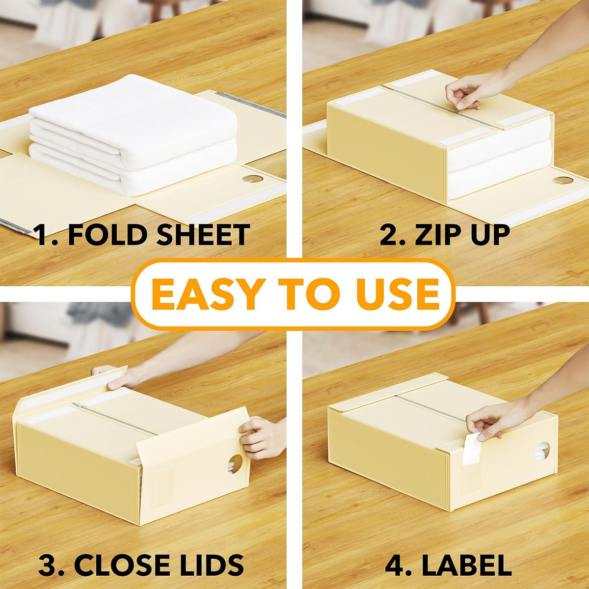 SpaceAid 9 Pack Bed Sheet Organizers and Storage, Foldable Sheet Organizer with Window for Linen Closet, Set Folder Keeper for Queen & King Size Bedding Storage (Beige)
