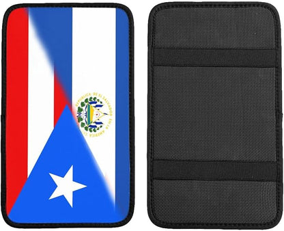 Puerto Rico El Salvadoran Flag Auto Center Console Armrest Cover Car Handrail Box Cushion Pad Mat Universal Fit Most Vehicle Sedan Truck SUV Soft Comfort Decor Accessories
