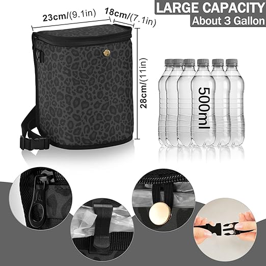 Black Leopard Car Trash Can Animal Skin Print Car Garbage Bag with Lid Hanging Waterproof Leak Proof Vehicle Storage Bin