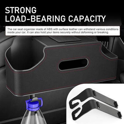 Car Back Seat Storage Box, Leather Car Seat Back Multifunctional Organizer, Detachable Partition Design Backseat Storage Box for Cars, Great Fit for Kids and Travel (Black)