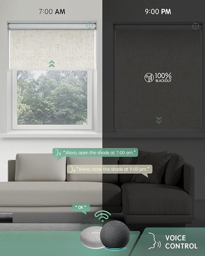 Yoolax Motorized Blinds with Remote, Automatic Roller Shades Compatible with