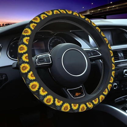 Sunflower Steering Wheel Cover Flower Steering Wheel Cover Accessories Universal Auto Interior Decor Anti Slip Car for Men Women 2 Pieces Car Coasters