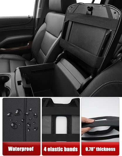 KBH Center Console Armrest Cover for Chevy Silverado, GMC Sierra 2014-2018 & Tahoe Yukon Suburban 2015-2020, Middle Console Lid Protector with Middle Cut, Black (Fits Bucket Seat Only)
