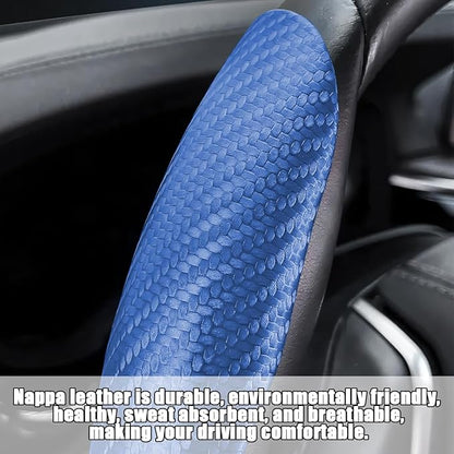 Mandark 3PCS Carbon Fiber Car Steering Wheel Cover, Anti-Skid Leather Vehicle Segmented Steer Wheel Protector, Auto Interior Protection Guard Accessories, Universal for Most Cars (Blue)