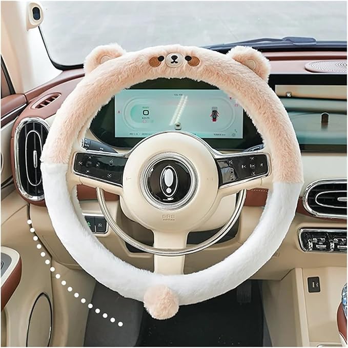 Cute Winter Plush Steering Wheel Cover - Non-Slip Warm Handlebars Decoration for Cars(Acyclic Red JIU)