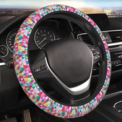 Thickened Elastic Steering Wheel Cover, Geometric Triangle Pattern Ultra, Soft, Breathable, Fit for Cars, SUVs, Trucks, Stylish Comfortable Grip
