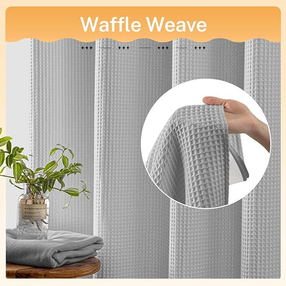 River Dream Lake Wanaka Fabric Shower Curtain Set, Cotton Blend, Waffle Weave, with Snap in Replacement Liner，71 x 86 inches