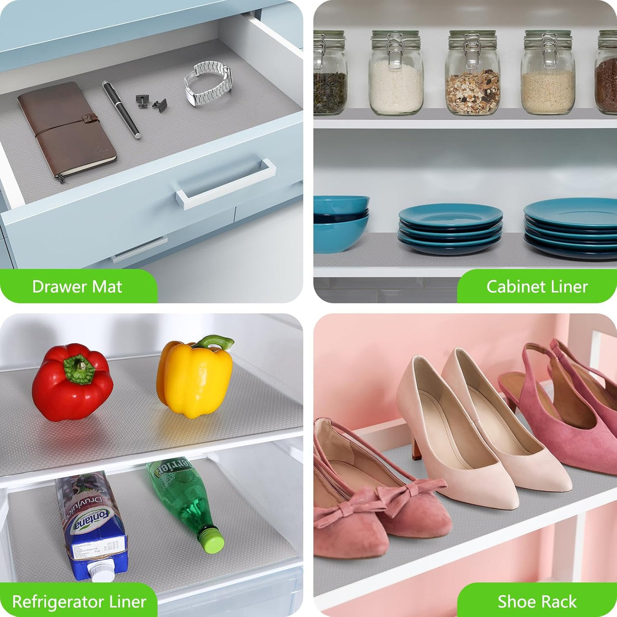 Light Gray Shelf Liners for Kitchen Cabinets Non Adhesive Drawer Liner for Bathroom Waterproof Refrigerator Liners for Shelves Fridge Plastic Mats Cabinet Cupboard Liner 17.5 x 236.2 Inches