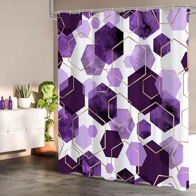 Litabel Modern Small Stall Shower Curtain for Bathroom, Purple Geometric Art Decor Waterproof Bath Curtain, Abstract Fabric Shower Curtain Sets for Home Decor, 36" W x 72" L Inch