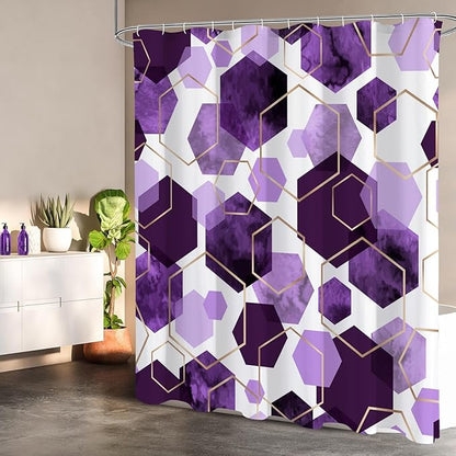 Litabel Modern Long Shower Curtain for Bathroom, Purple Geometric Art Decor Waterproof Bath Curtain, Abstract Fabric Shower Curtain Sets for Home Decor, 72x78 Inch