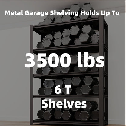 6 Tier Metal Shelving Unit, Adjustable Storage Shelves, 84" H x 55" W x 24" D Heavy Duty Garage Shelves for Warehouse, Basement, Kitchen, Pantry, Living Room, Black (6T 84 * 55 * 24)