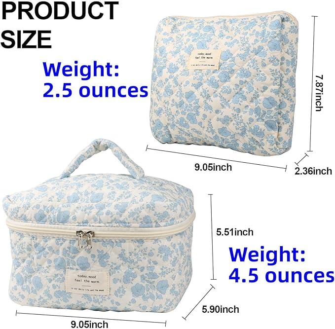 Fcteap Makeup Bag Travel Essentials Quilted Cosmetic Toiletry Pouch Organizer Insert for Women Dorm Room Essential Gift Large Capacity Opening Lightweight Cute Aesthetic Portable 2PCS (Heart)