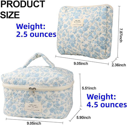 Fcteap Makeup Bag Travel Essentials Quilted Cosmetic Toiletry Pouch Organizer Insert for Women Dorm Room Essential Gift Large Capacity Opening Lightweight Cute Aesthetic Portable 2PCS (Heart)